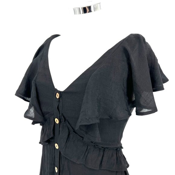 Bibi Black Ruffle Boho Western Maxi Dress Flutter Sleeves Black Size Small - Picture 4 of 14